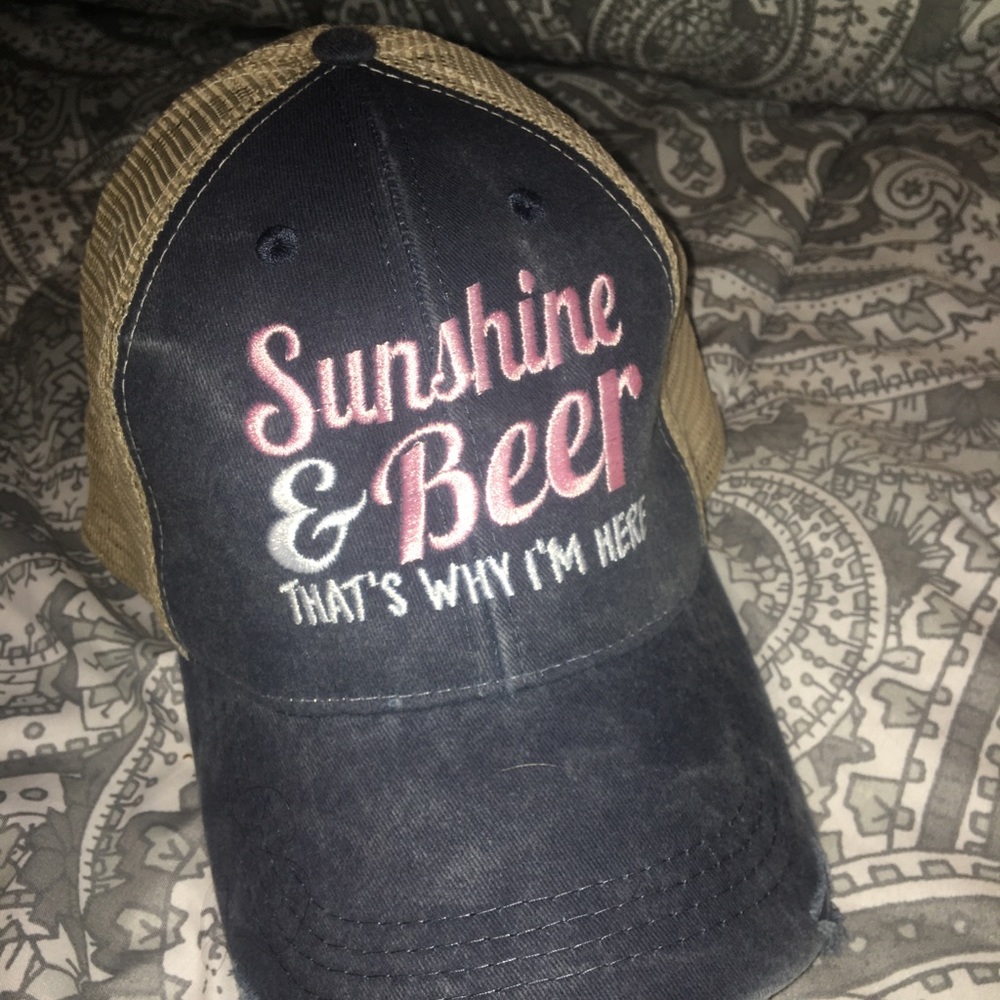 “Sunshine and Beer” Distressed Trucker Hat NWOT
